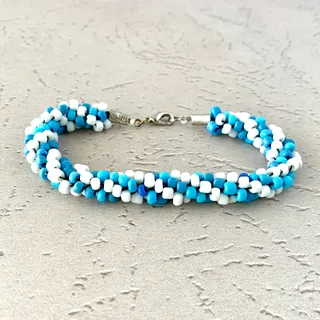 Photo of Sky Blue Kumihimo Woven Seed Bead Bracelet