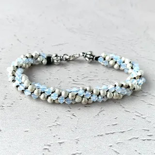 Photo of White Opal Crystal Silver Stardust - Woven Rope Bracelet - Kumihimo - October