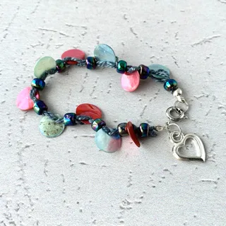 Photo of Capiz Shell Heart Charm Bracelet - Blue and Red