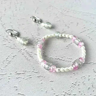 Photo of Glitter Princess - Glass Pearl Acrylic Beaded Stretch Bracelet and Earring Set