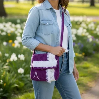Photo of Handmade Crochet Purple A Monogram Satchel Bag