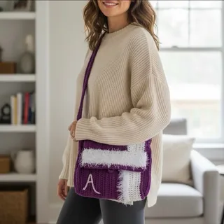 Photo of Handmade Crochet Purple A Monogram Satchel Bag