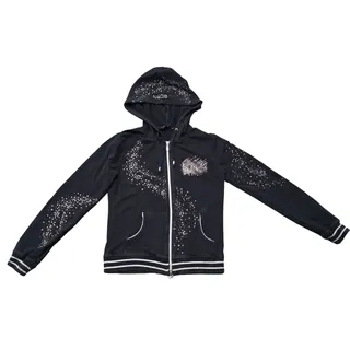 Photo of BCBG Maxazria Black & Silver Rhinestone Embellished Zip Up Hooded Jacket Sweater