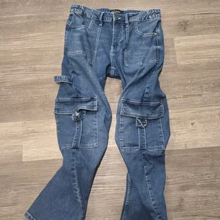 Photo of Chic Connect Blue Denim Duo Cargo Jeans Multi Pocket Pants