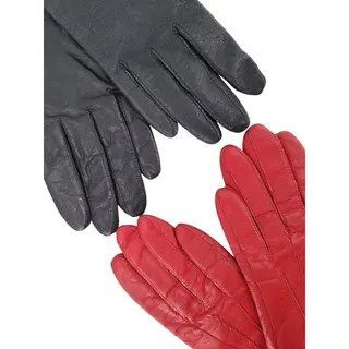 Photo of Fownes Vintage Red Leather Gloves Plus Black Pair Acrylic Lined Lot 2 Pairs
