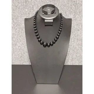 Photo of Necklace With Black Graduated Acrylic Beads With Silver Tone Lobster Claw Clasp