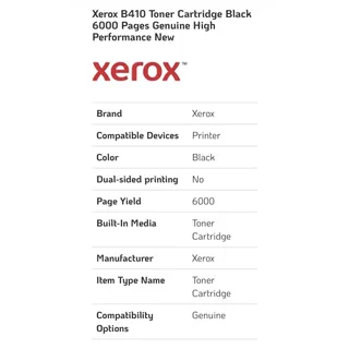 Photo of Xerox B410 Toner Cartridge Black 6000 Pages Genuine High Performance New