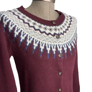 Photo of Vtg Telluride Clothing Co Fair Isle Cardigan Women Small Lambswool Burgundy Ski