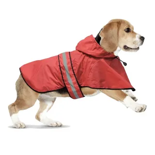 Photo of Red Size Medium Dog Raincoat Adjustable Reflective Slicker Raincoat w/Hood NEW