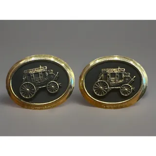 Photo of Vintage 1950 Stagecoach Black Gold Hollywood Regency MCM Cuff Links Cufflinks