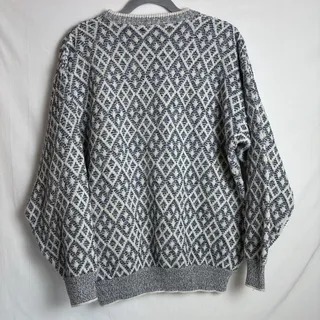 Photo of Vintage Bill Blass Style Chunky Diamond Knit Sweater Mens M Navy Cream 80s 90s