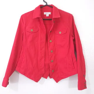 Photo of Coldwater Creek short cropped Jacket Womens Petite 4 Red Casual Button Up Pocket
