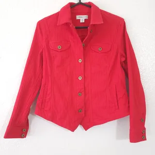 Photo of Coldwater Creek short cropped Jacket Womens Petite 4 Red Casual Button Up Pocket