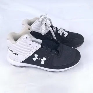 Photo of Under Armour UA Yard Low Mid Baseball Cleats Black White Youth Molded Shoes