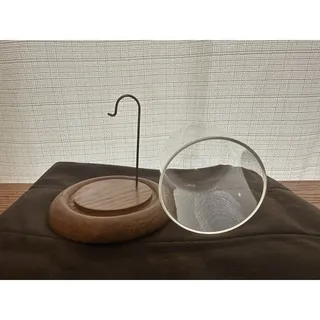 Photo of Vintage Clear Glass Dome Display w/ Hook for Pocket Watch Wood Base