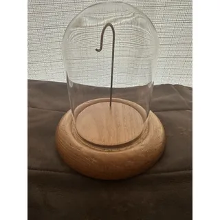 Photo of Vintage Clear Glass Dome Display w/ Hook for Pocket Watch Wood Base