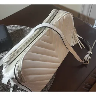 Photo of ALDO Off-White Quilted Zip Shoulder Bag Silver Chain Strap Lined Small Classic