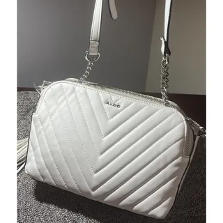 Photo of ALDO Off-White Quilted Zip Shoulder Bag Silver Chain Strap Lined Small Classic