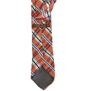 Photo of Nordstrom Collection Mens Neck Tie 100% Silk Orange& Blue Plaid-Made In USA