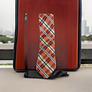 Photo of Nordstrom Collection Mens Neck Tie 100% Silk Orange& Blue Plaid-Made In USA