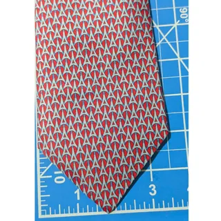Photo of Vintage Hermès 100% Silk Men's Red Tie With Blue Geometric Designs