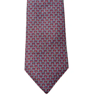 Photo of Vintage Hermès 100% Silk Men's Red Tie With Blue Geometric Designs