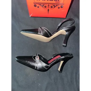 Photo of No.39 VanEli East Black Calf Leather Slingback Heels with Buckle Detail