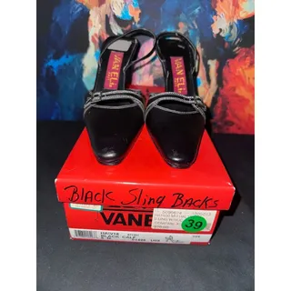 Photo of No.39 VanEli East Black Calf Leather Slingback Heels with Buckle Detail