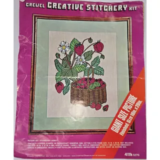 Photo of Strawberry Basket Crewel Creative Stitchery Kit • Vintage Needlecraft Kit