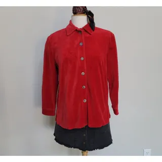 Photo of Vintage 90s Shirt The Tog Shop Womens Medium Petite Red Velour Stretch Button
