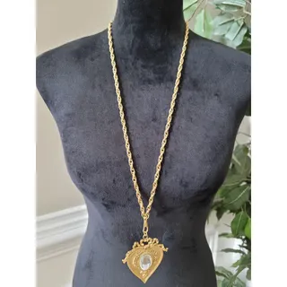 Photo of Women's Vintage Gold Rope Chain Necklace Heart Crystal Pendant Victorian Style