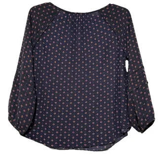 Photo of LOFT Blue Printed Long Sleeve Flowy Blouse, Size M
