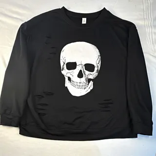 Photo of Unbranded Skull Graphic Distressed Long SleeveCrewneck Sweatshirt XL