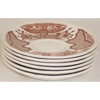 Photo of Set of 6 Alfred Meakin Fair Winds Brown Saucers Staffordshire English Ironstone