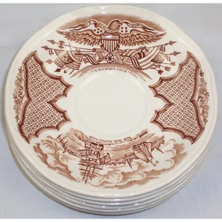 Photo of Set of 6 Alfred Meakin Fair Winds Brown Saucers Staffordshire English Ironstone