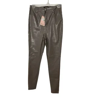 Photo of NWT MISGUIDED Crocodile Slim Faux Leather Grey Pants 2 Influencer Animal Retro