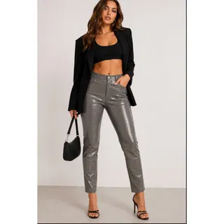 Photo of NWT MISGUIDED Crocodile Slim Faux Leather Grey Pants 2 Influencer Animal Retro