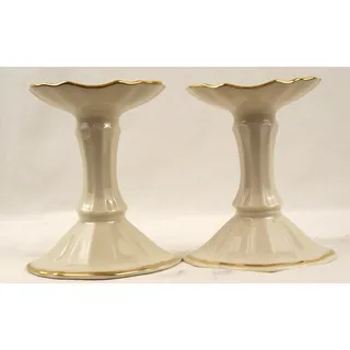 Photo of VTG Lenox Symphony Candlestick Holders Ivory Porcelain 24K Gold Trim USA Pair