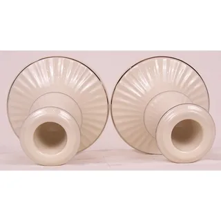 Photo of Vintage Lenox Versailles Platinum Trim Ivory Porcelain Candlestick Holders Pair