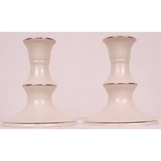 Photo of Vintage Lenox Versailles Platinum Trim Ivory Porcelain Candlestick Holders Pair