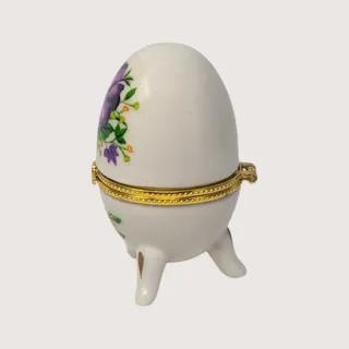 Photo of Vintage Porcelain Purple Flower Footed Egg Trinket Box