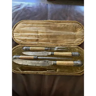 Photo of Antique Victorian Carving Set 1881 Harrison Bros & Howson Silver Plate Stag Horn