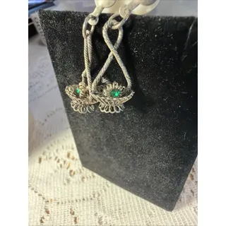 Photo of VINTAGE 925 Silver Plated, 24” Chain Filigree Basket Pendant-Basket Earrings