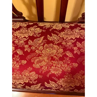 Photo of Antique Carved Mahogany Wood Sette Loveseat Bench - Burgundy Cushioned Seat