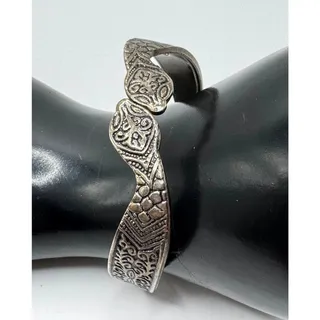 Photo of Vintage Embossed Double Snake Clamper Bracelet Hinged