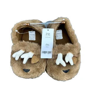Photo of Carter's Blitzen Reindeer Plush Slippers Kids Size Large 9-10 Brown House Shoes