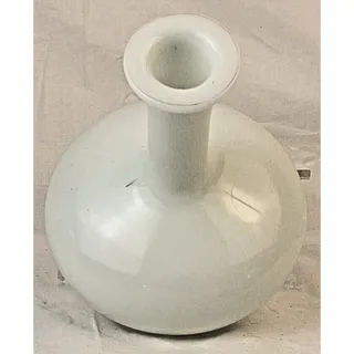 Photo of Crate & Barrel White Glass Long Neck Vase Round Onion Squat Vessel 6.5" Retired