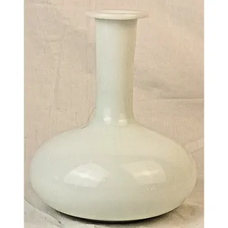 Photo of Crate & Barrel White Glass Long Neck Vase Round Onion Squat Vessel 6.5" Retired
