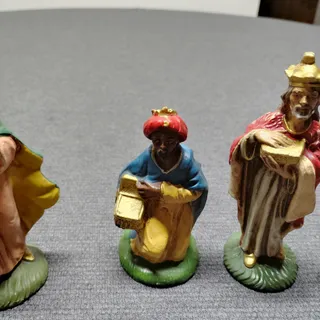 Photo of Vintage Italian Chalkware Nativity Mary Joseph Wise Men Figurines