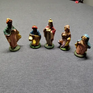 Photo of Vintage Italian Chalkware Nativity Mary Joseph Wise Men Figurines